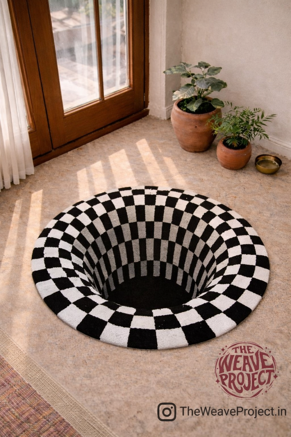 3D Optical Illusion Checkerboard Rug